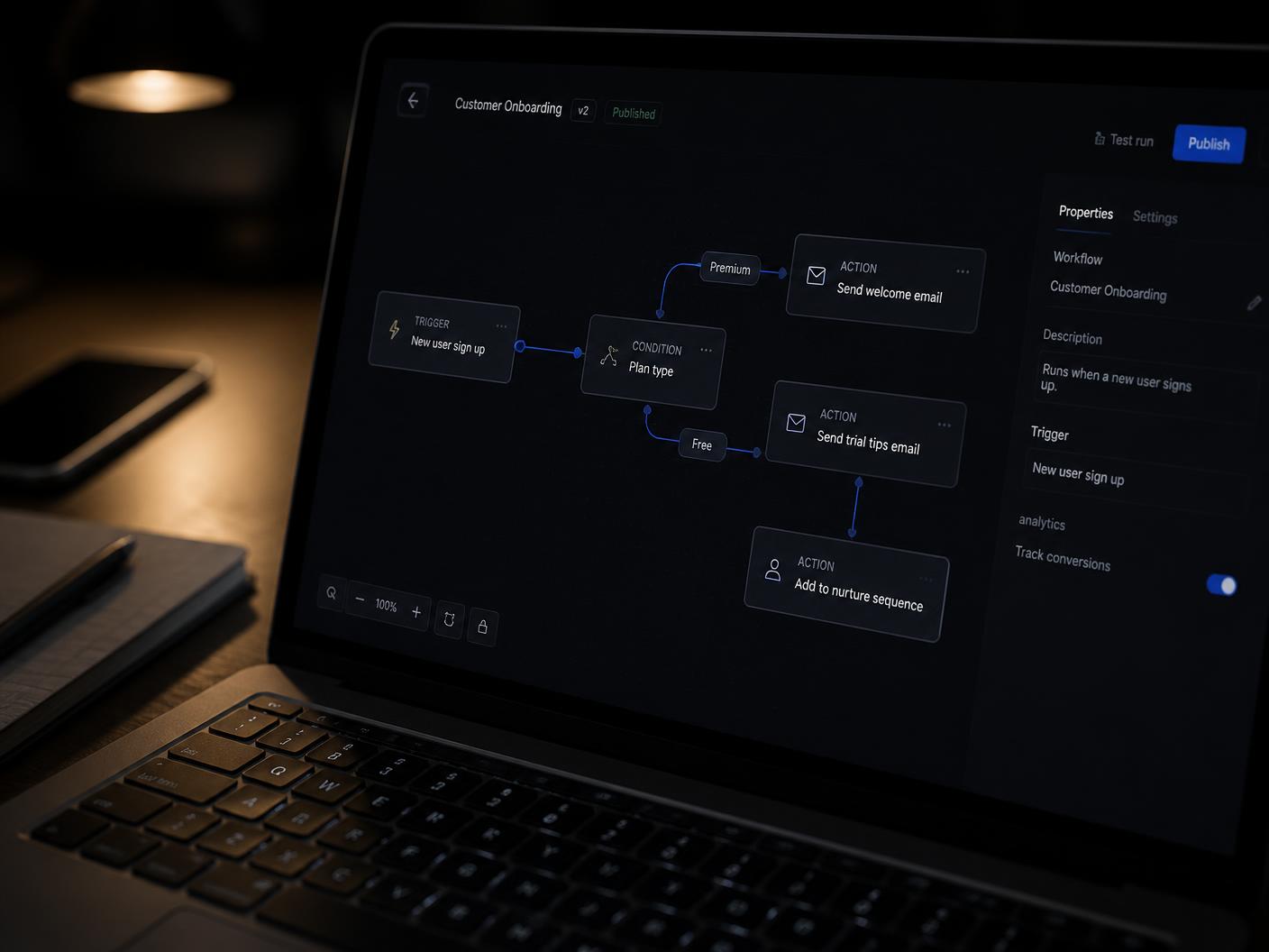 Automated workflow running on a screen