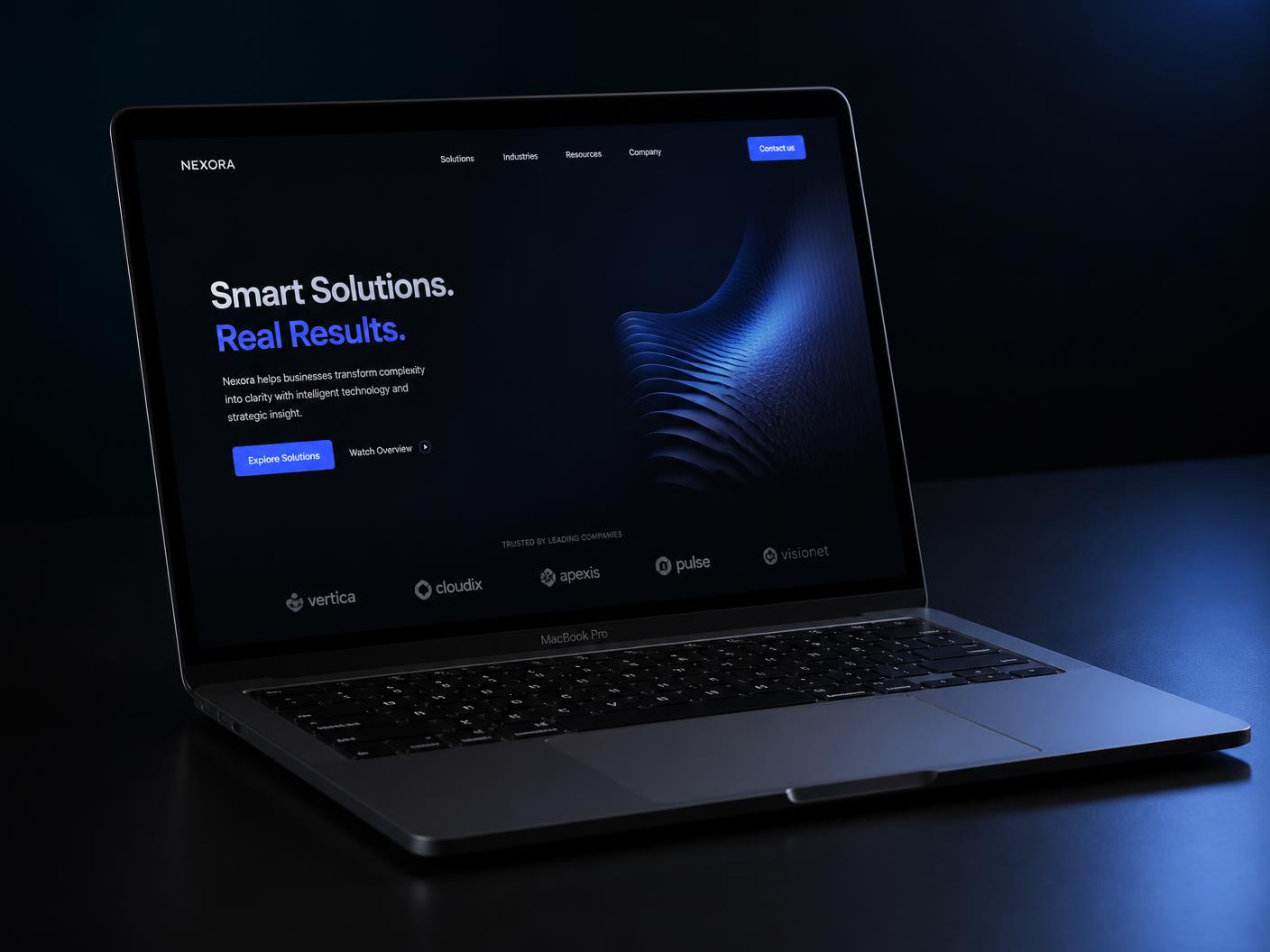Modern business website shown on a laptop